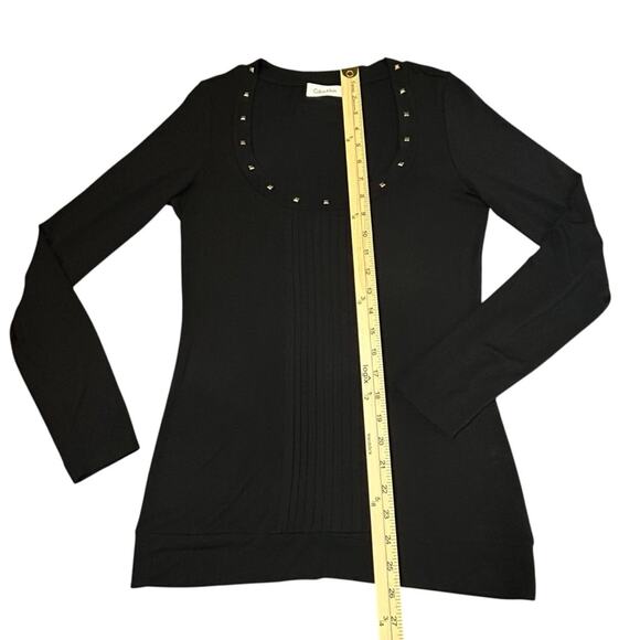 Calvin Klein Knit Top Womens Size S Black Stretch Scoop Neck Studs Whimsigoth - Picture 8 of 9